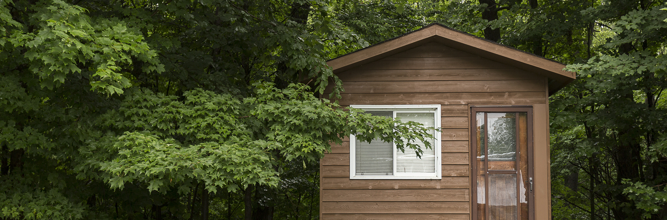 Cabin in woods.