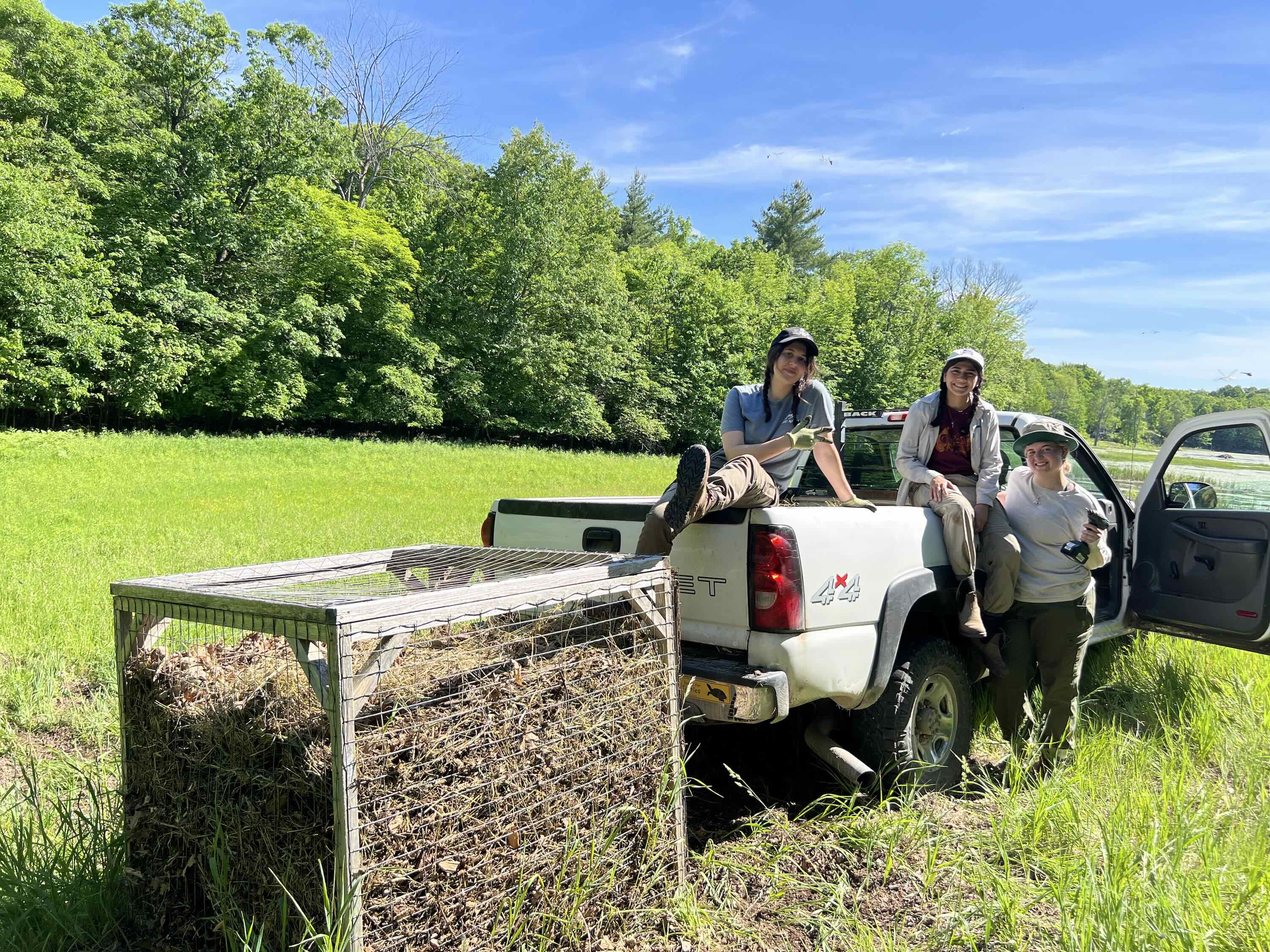 interns maintaining snake nest boxes