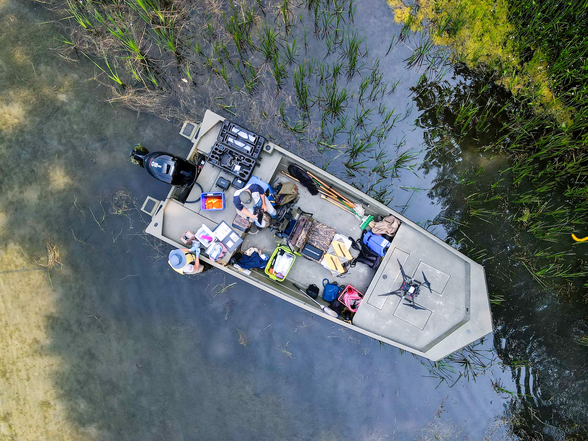 Drone shot of water sampling